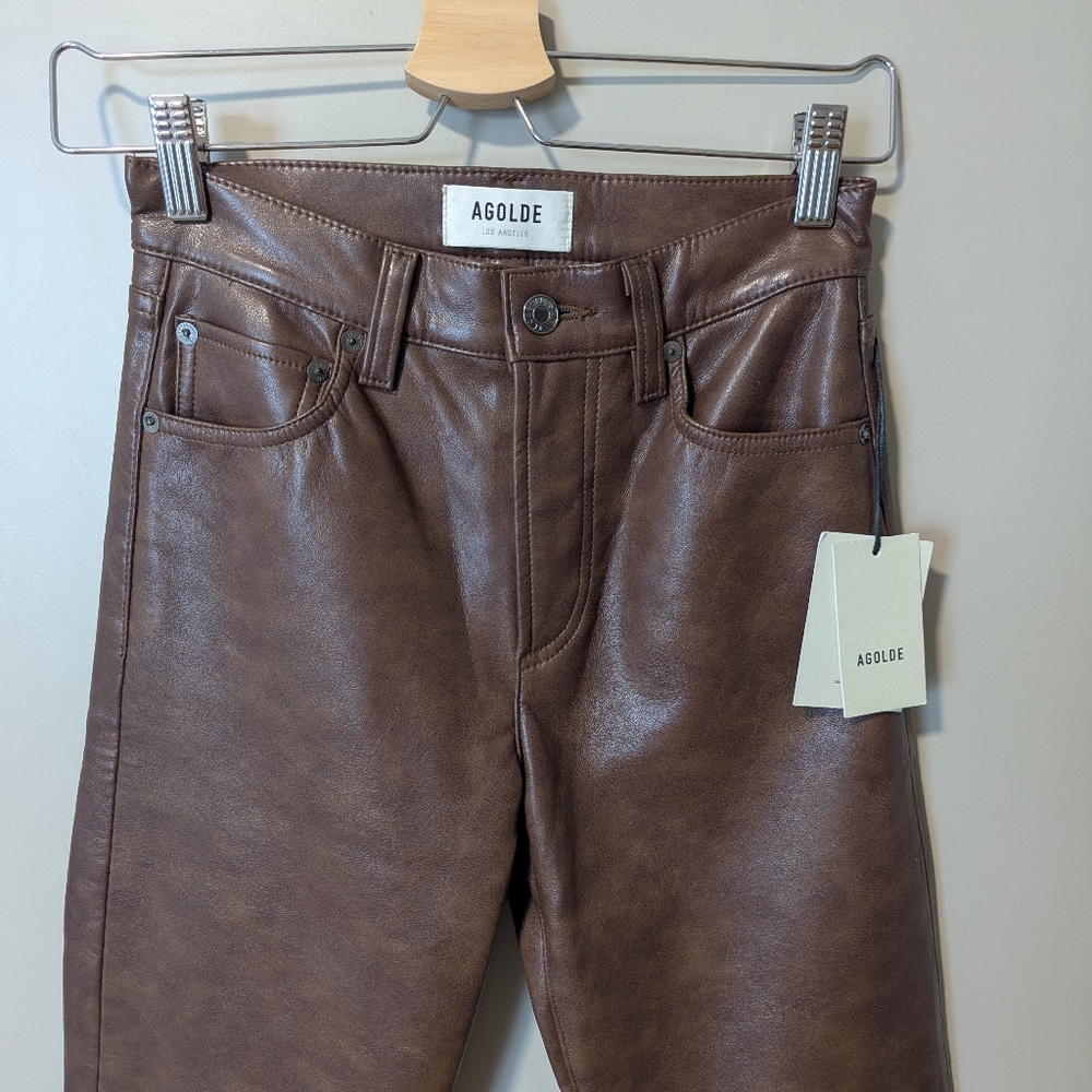 Agolde Sloane 23 Leather-Blend Mid-Rise Straight-Leg Pants NWT